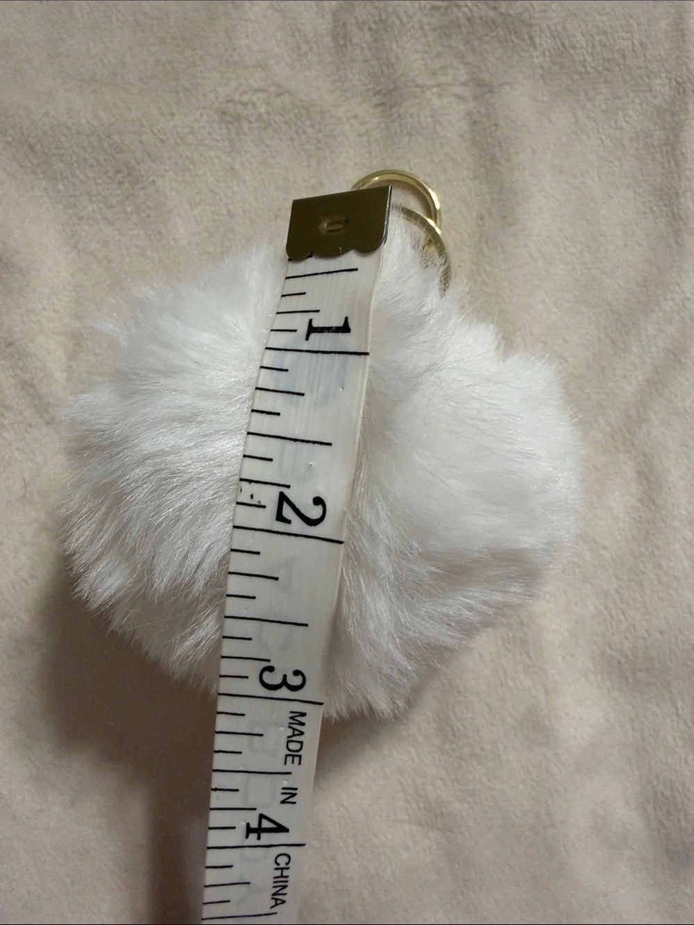 White Faux Fur Pom Pom Keychain with Gold Hardware